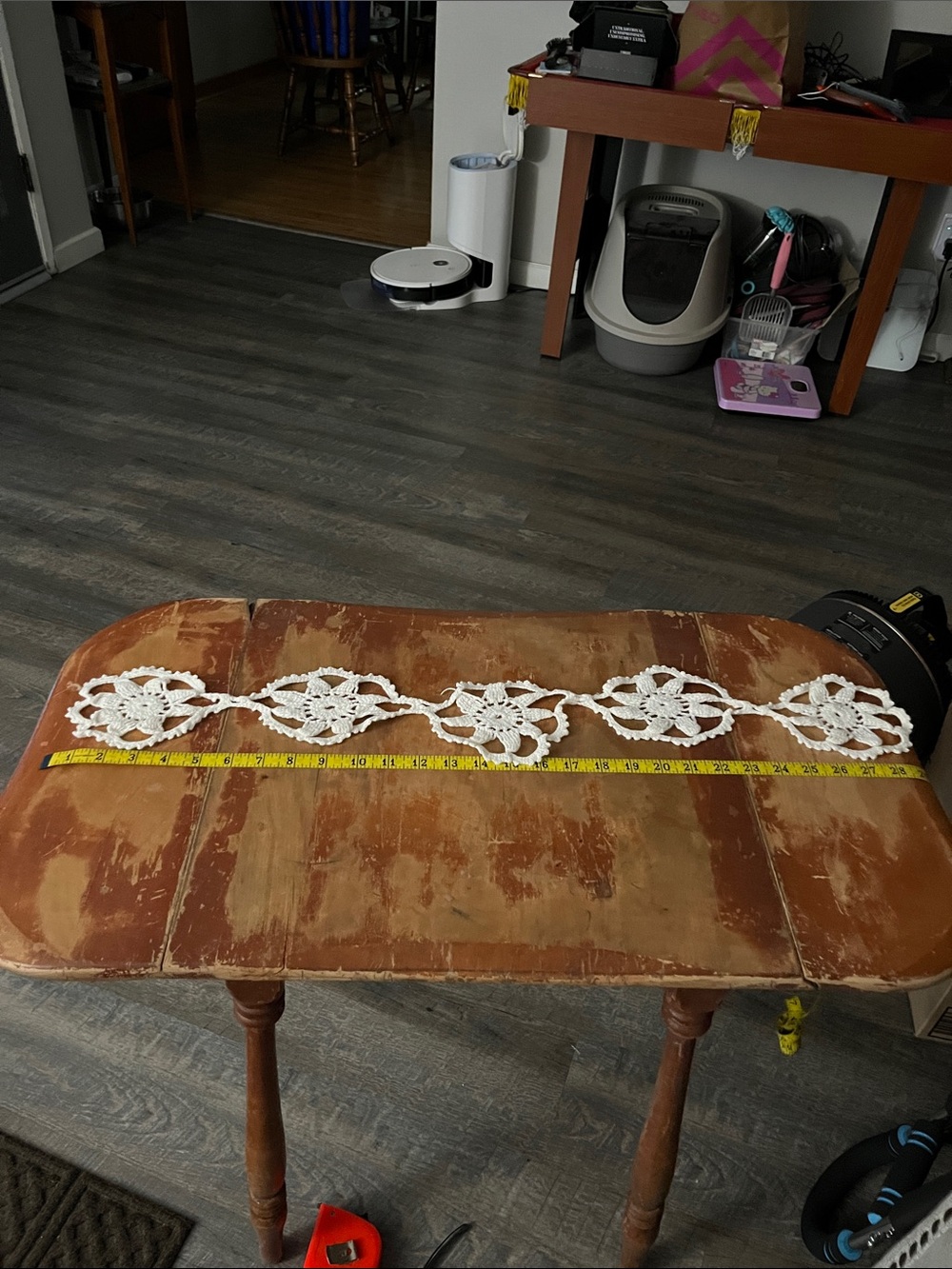 Hand Crafted White Crocheted Table Runner Lace Accent